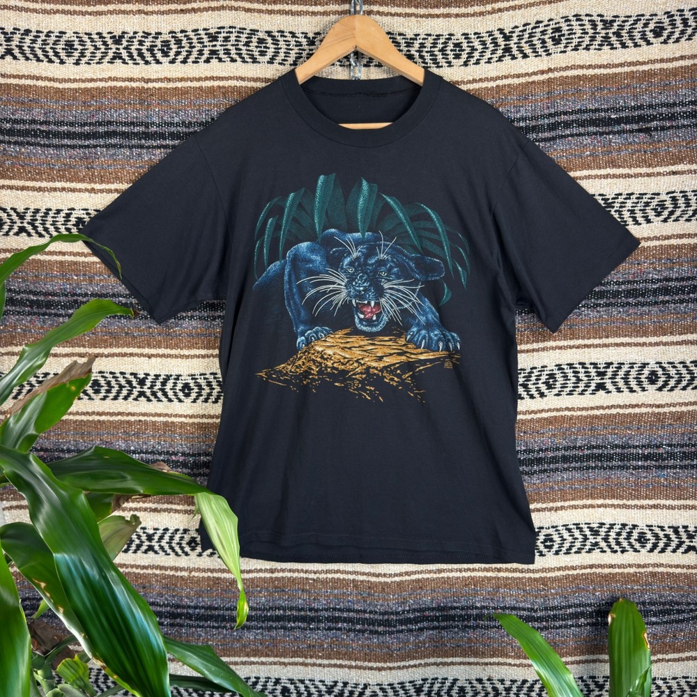 Vintage 1989 Sportswear Black Panther Jungle Graphic T-Shirt Mens Black L 80s